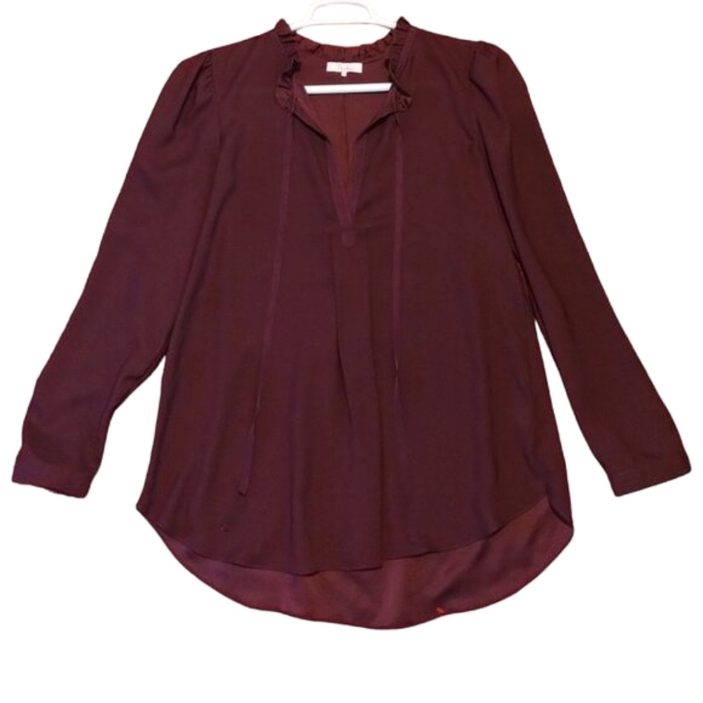 Parker Women's Ruffle Long Sleeve Peasant Blouse Size‎ M Red Split Neck Prairie